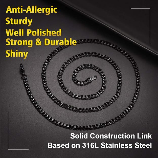 PROSTEEL Men Sturdy Cuban Chain Necklace, 3/6/9/12mm, 14" 18" 20 Length Stainless Steel Gold Plated/316L Stainless Steel/Black (Send Box) - Unisex Jewellery - British D'sire