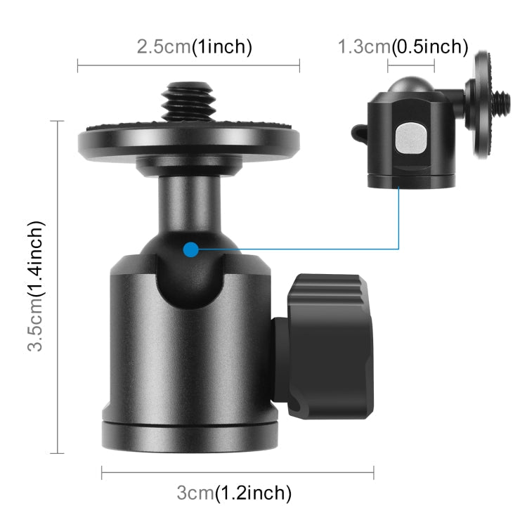 PULUZ 1/4 inch Inner Screw Metal Tripod Ball Head Adapter with Knob Lock(Black) - British D'sire