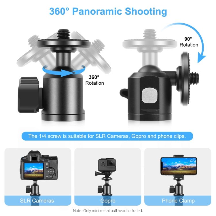 PULUZ 1/4 inch Inner Screw Metal Tripod Ball Head Adapter with Knob Lock(Black) - British D'sire