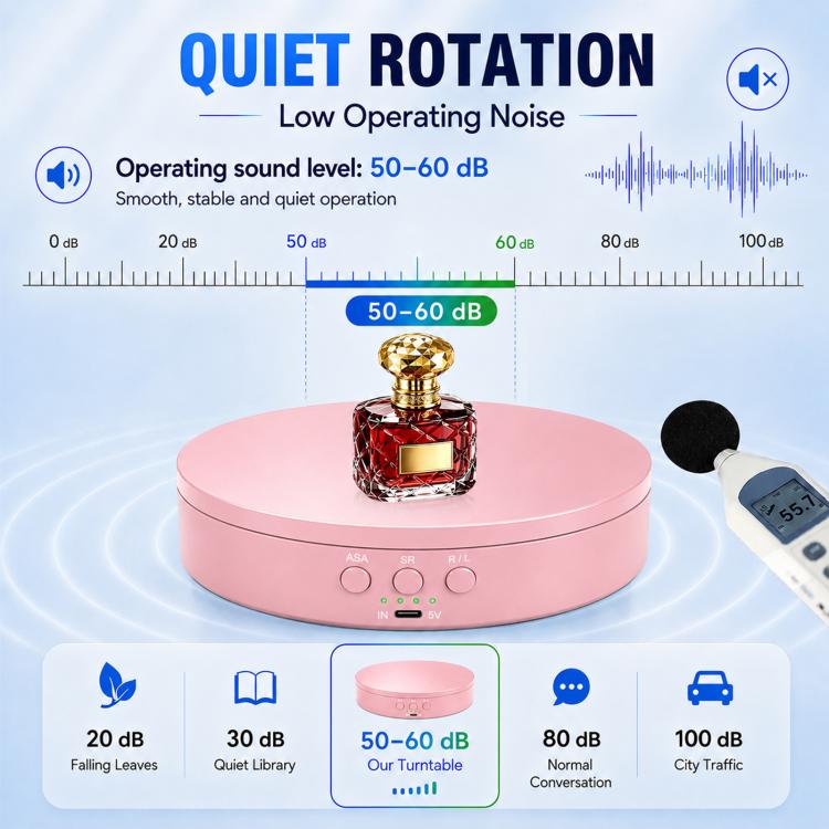 PULUZ 20cm Electric 360 Degree Rotating Display Stand Turntable, Speed / Angle / Direction Adjustable, Load 5-10kg (Pink) - British D'sire