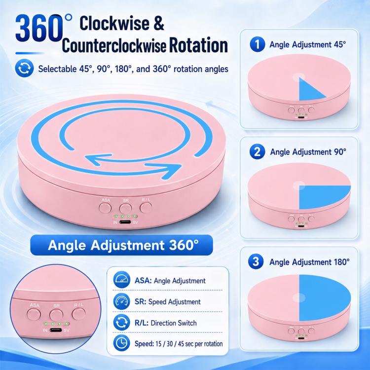 PULUZ 20cm Electric 360 Degree Rotating Display Stand Turntable, Speed / Angle / Direction Adjustable, Load 5-10kg (Pink) - British D'sire