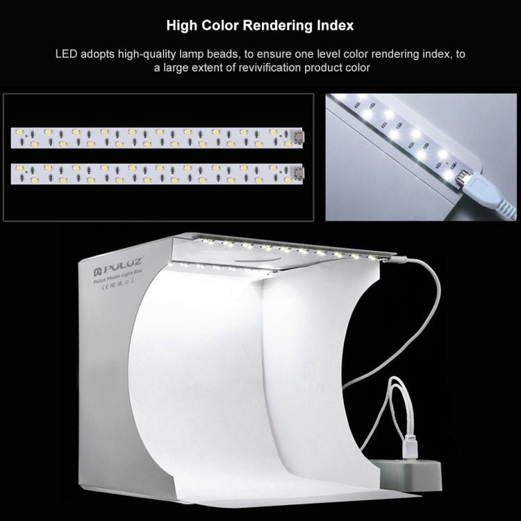 PULUZ 20cm Include 2 LED Panels Folding Portable 1100LM Light Photo Lighting Studio Shooting Tent Box Kit with 6 Colors Backdrops (Black, White, Yellow, Red, Green, Blue), Unfold Size: 24cm x 23cm x 23cm - British D'sire