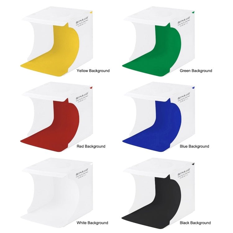 PULUZ 20cm Include 2 LED Panels Folding Portable 1100LM Light Photo Lighting Studio Shooting Tent Box Kit with 6 Colors Backdrops (Black, White, Yellow, Red, Green, Blue), Unfold Size: 24cm x 23cm x 23cm - British D'sire