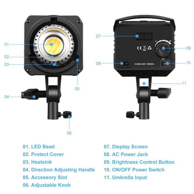 PULUZ 220V 120W Studio Video Light Dual Color Temperature Built-in Dissipate Heat System with Remote Control(UK Plug) - British D'sire