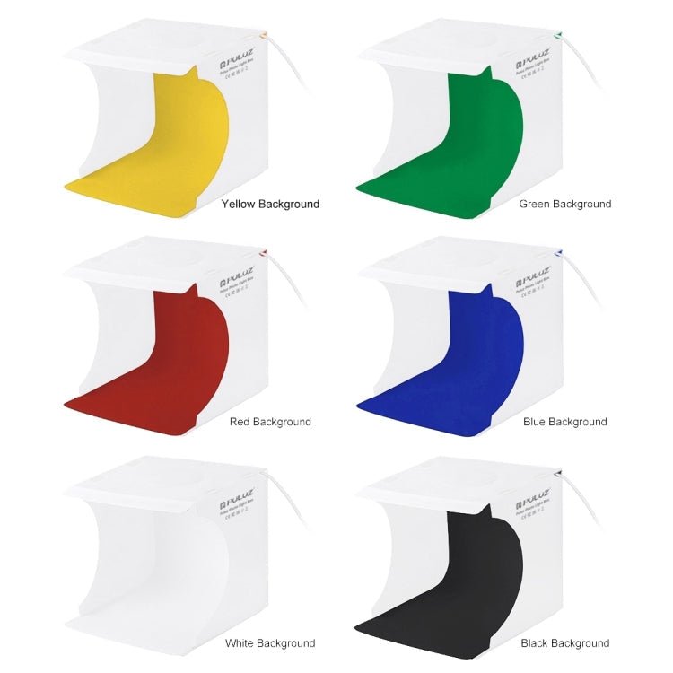 PULUZ 23cm Ring LED Panel Folding Portable Light Photo Lighting Studio Shooting Tent Box Kit with 6 Colors Backdrops (Black, White, Yellow, Red, Green, Blue), Unfold Size: 24cm x 23cm x 23cm - British D'sire