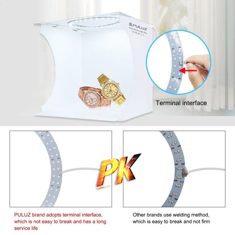 PULUZ 23cm Ring LED Panel Folding Portable Light Photo Lighting Studio Shooting Tent Box Kit with 6 Colors Backdrops (Black, White, Yellow, Red, Green, Blue), Unfold Size: 24cm x 23cm x 23cm - British D'sire