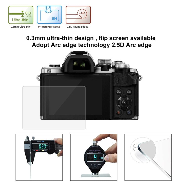 PULUZ 2.5D 9H Tempered Glass Film for Olympus EM10 / II / III / OM-D / EM-1/ II / III / E-P5 / E-PL7 / E-PL8 / 8 / 9 EM5 II / PEN-F / EM1X, Nikon 1V3, Panasonic GF6 / G99 / GX7III GX8 / GH3, Fujifilm X-H1 - British D'sire