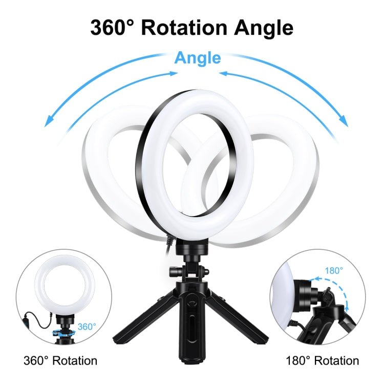 PULUZ 4.7 inch 12cm USB 3 Modes Dimmable LED Ring Vlogging Photography Video Lights + Pocket Tripod Mount Kit with Cold Shoe Tripod Ball Head(Black) - British D'sire