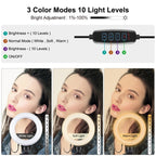 PULUZ 4.7 inch 12cm USB 3 Modes Dimmable LED Ring Vlogging Photography Video Lights + Pocket Tripod Mount Kit with Cold Shoe Tripod Ball Head(Black) - British D'sire