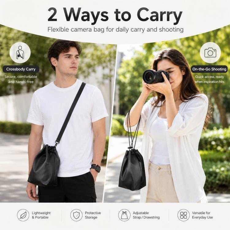 PULUZ Camera Protective Inner Bag Thick Padded Carrying Pouch with Shoulder Strap for Mirrorless & DSLR Cameras, Size: L (Black) - British D'sire