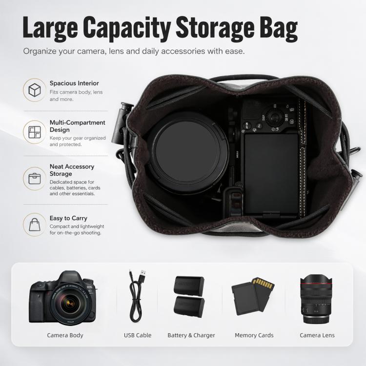PULUZ Camera Protective Inner Bag Thick Padded Carrying Pouch with Shoulder Strap for Mirrorless & DSLR Cameras, Size: L (Black) - British D'sire