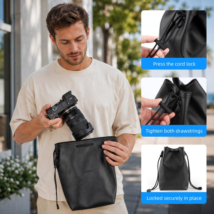 PULUZ Camera Protective Inner Bag Thick Padded Carrying Pouch with Shoulder Strap for Mirrorless & DSLR Cameras, Size: L (Black) - British D'sire