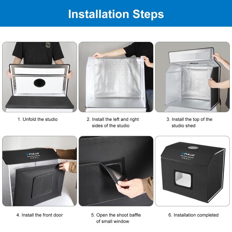 PULUZ Photo Studio Light Box Portable 60 x 40cm Cuboid Photography Studio Tent Kit with 4 Color Backdrops (EU Plug) - British D'sire