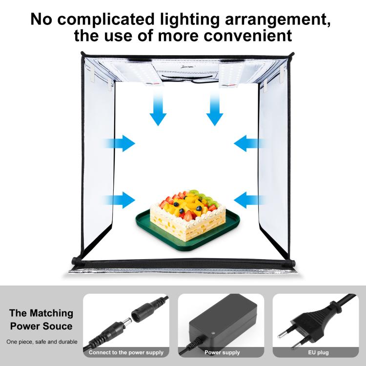 PULUZ Photo Studio Light Box Portable 60 x 60 x 60 cm Light Tent LED 5500K White Light Dimmable Mini 36W Photography Studio Tent Kit with 6 Removable Backdrops (Black Orange White Green Blue Red)(EU Plug) - British D'sire