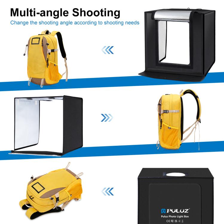 PULUZ Photo Studio Light Box Portable 60 x 60 x 60 cm Light Tent LED 5500K White Light Dimmable Mini 36W Photography Studio Tent Kit with 6 Removable Backdrops (Black Orange White Green Blue Red)(EU Plug) - British D'sire