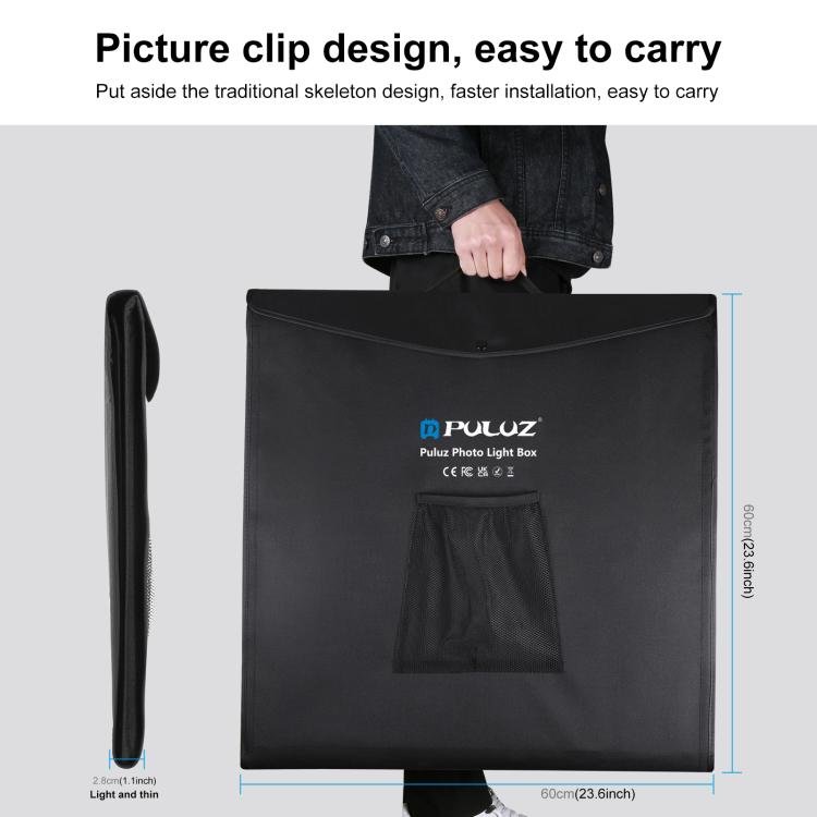 PULUZ Photo Studio Light Box Portable 60 x 60 x 60 cm Light Tent LED 5500K White Light Dimmable Mini 36W Photography Studio Tent Kit with 6 Removable Backdrops (Black Orange White Green Blue Red)(EU Plug) - British D'sire