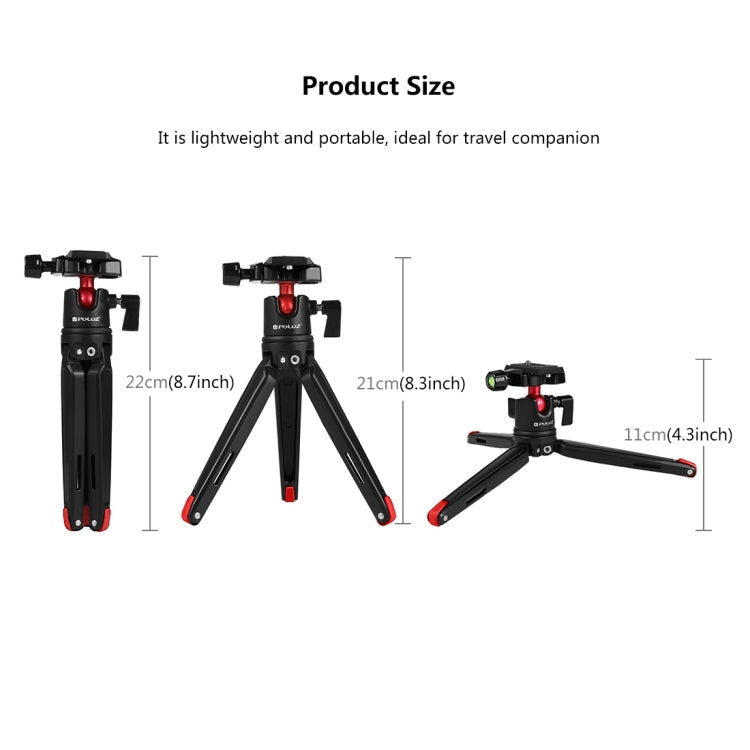 PULUZ Pocket Mini Metal Desktop Tripod Mount with 360 Degree Ball Head for DSLR & Digital Cameras, Adjustable Height: 11-21cm - British D'sire