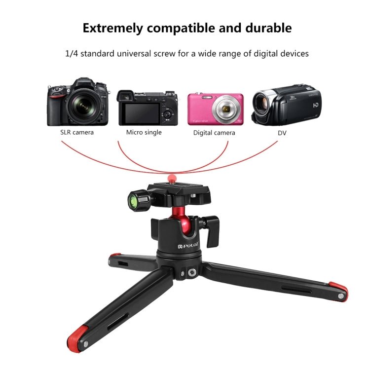 PULUZ Pocket Mini Metal Desktop Tripod Mount with 360 Degree Ball Head for DSLR & Digital Cameras, Adjustable Height: 11-21cm - British D'sire