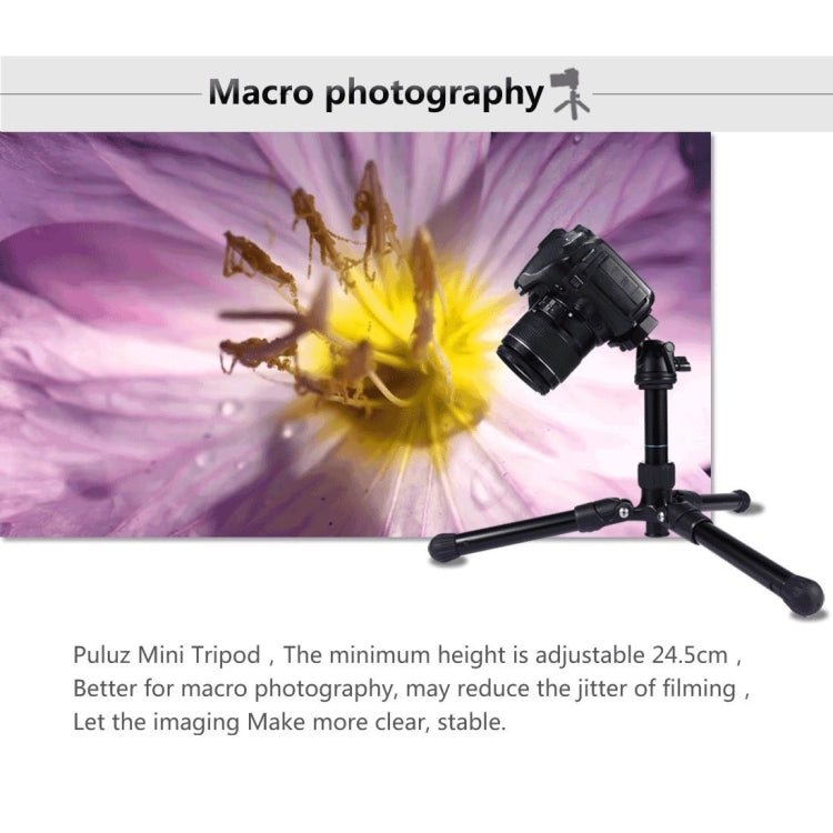 PULUZ Pocket Mini Microspur Photos Magnesium Alloy Tripod Mount with 360 Degree Ball Head for DSLR & Digital Camera, Adjustable Height: 24.5-57cm, Load Max: 3kg - British D'sire