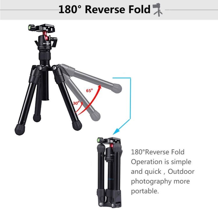 PULUZ Pocket Mini Microspur Photos Magnesium Alloy Tripod Mount with 360 Degree Ball Head for DSLR & Digital Camera, Adjustable Height: 24.5-57cm, Load Max: 3kg - British D'sire