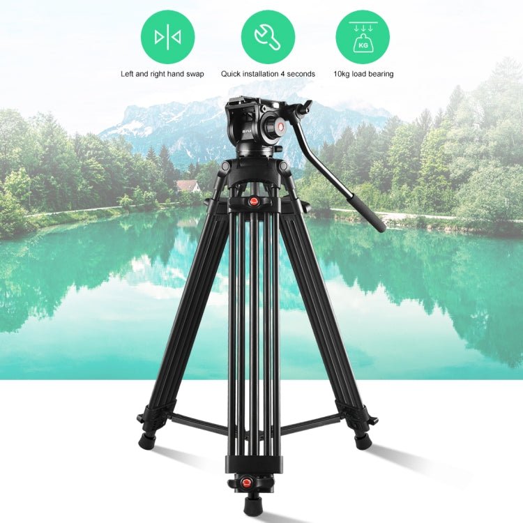 PULUZ Professional Heavy Duty Video Camcorder Aluminum Alloy Tripod with Fluid Drag Head for DSLR / SLR Camera, Adjustable Height: 80-160cm(Black) - British D'sire