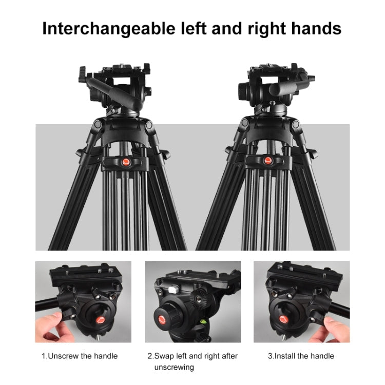 PULUZ Professional Heavy Duty Video Camcorder Aluminum Alloy Tripod with Fluid Drag Head for DSLR / SLR Camera, Adjustable Height: 80-160cm(Black) - British D'sire