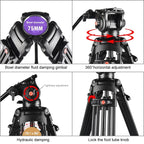 PULUZ Professional Heavy Duty Video Camcorder Aluminum Alloy Tripod with Fluid Drag Head for DSLR / SLR Camera, Adjustable Height: 80-160cm(Black) - British D'sire