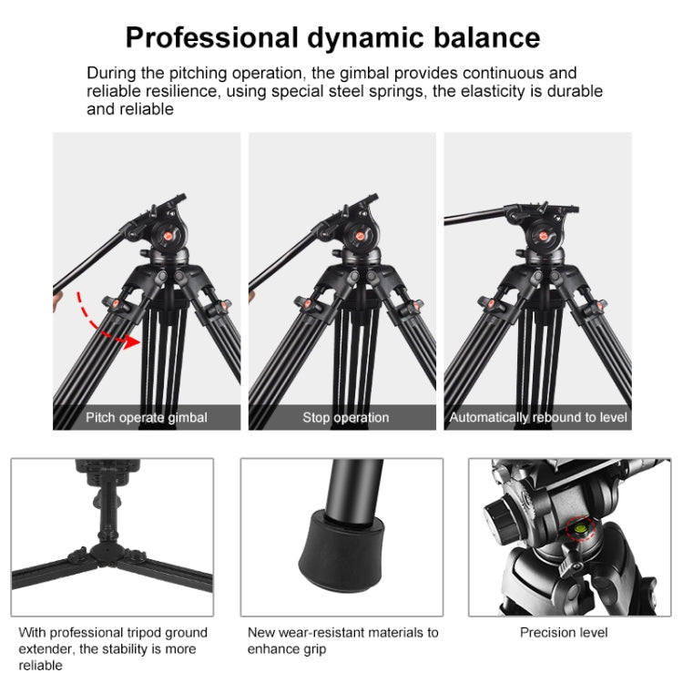 PULUZ Professional Heavy Duty Video Camcorder Aluminum Alloy Tripod with Fluid Drag Head for DSLR / SLR Camera, Adjustable Height: 80-160cm(Black) - British D'sire