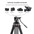 PULUZ Professional Heavy Duty Video Camcorder Aluminum Alloy Tripod with Fluid Drag Head for DSLR / SLR Camera, Adjustable Height: 80-160cm(Black) - British D'sire