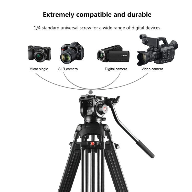 PULUZ Professional Heavy Duty Video Camcorder Aluminum Alloy Tripod with Fluid Drag Head for DSLR / SLR Camera, Adjustable Height: 80-160cm(Black) - British D'sire