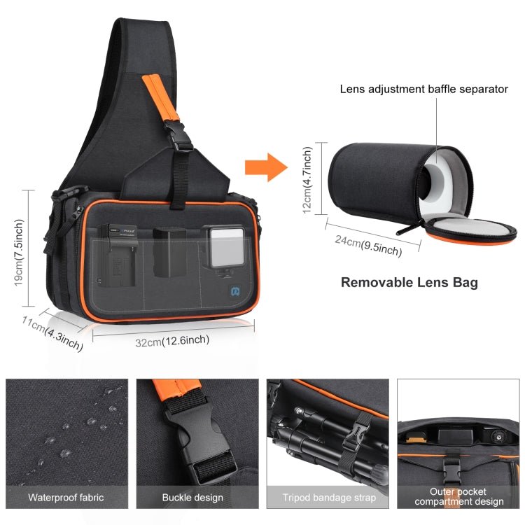 PULUZ Triangle Style SLR Camera Bag Sling Waterproof Backpack Shoulder Messenger Bags with Removable Lens Bag(Black) Secondary image