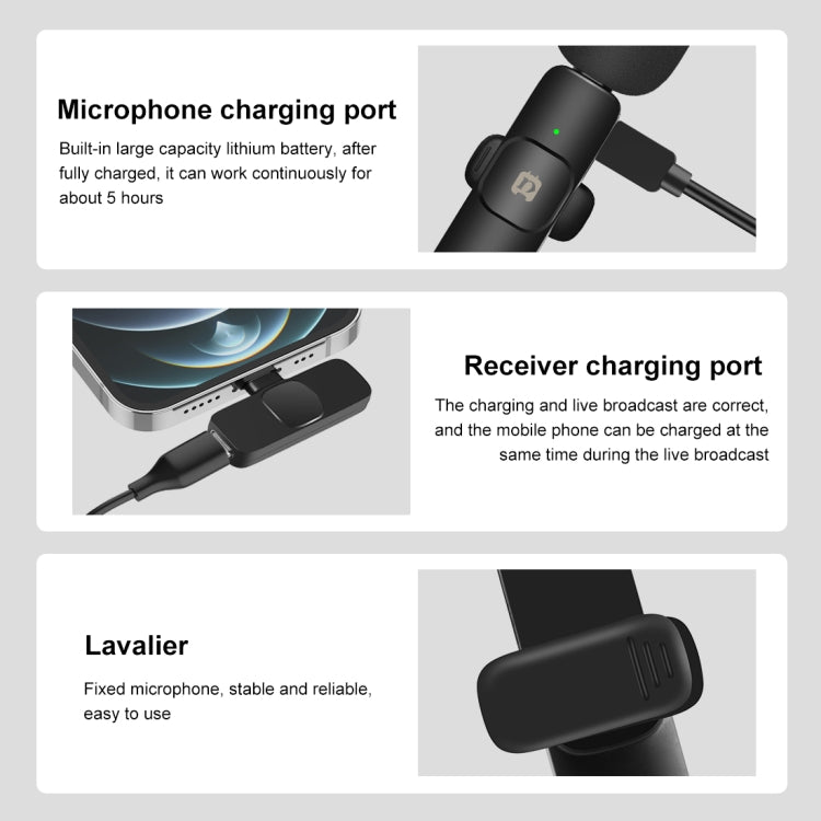 PULUZ Wireless Lavalier Noise Reduction Reverb Microphones for iPhone / iPad, 8 - Pin Receiver and Dual Microphones(Black) - British D'sire