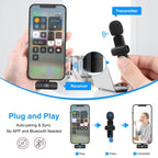 PULUZ Wireless Lavalier Noise Reduction Reverb Microphones for iPhone / iPad, 8 - Pin Receiver and Dual Microphones(Black) - British D'sire
