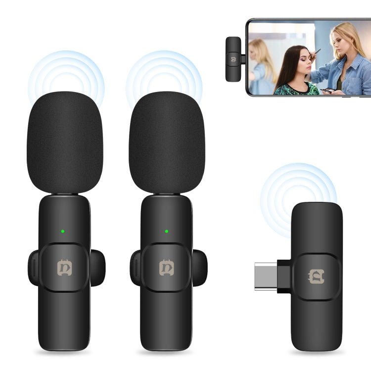 PULUZ Wireless Lavalier Noise Reduction Reverb Microphones for Type - C Phone, Type - C Receiver and Dual Microphones (Black) - British D'sire Main image