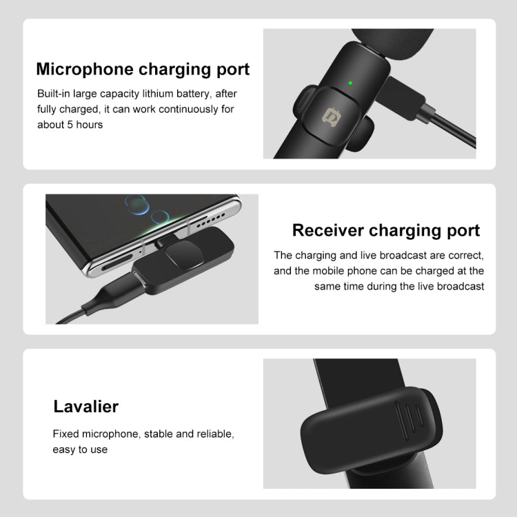 PULUZ Wireless Lavalier Noise Reduction Reverb Microphones for Type - C Phone, Type - C Receiver and Dual Microphones (Black) - British D'sire