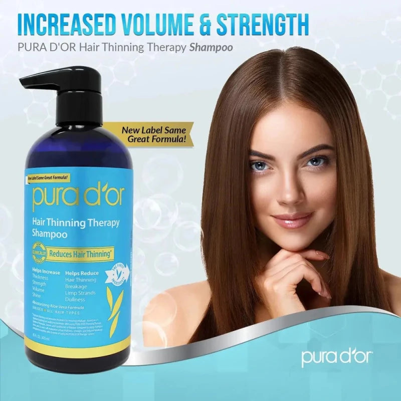 PURA D'OR Hair Thinning Therapy Shampoo - Thicker Hair, Healthier You - Hair Loss Treatments - British D'sire