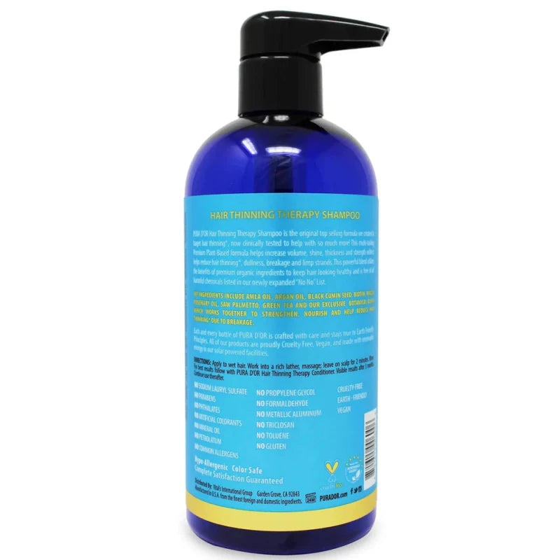 PURA D'OR Hair Thinning Therapy Shampoo - Thicker Hair, Healthier You - Hair Loss Treatments - British D'sire