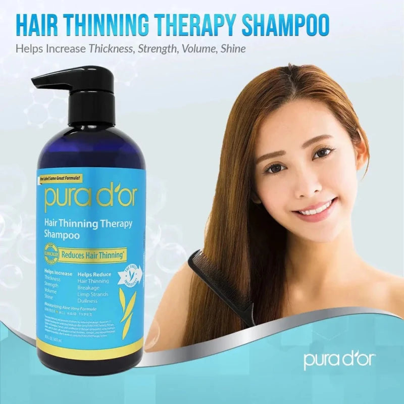 PURA D'OR Hair Thinning Therapy Shampoo - Thicker Hair, Healthier You - Hair Loss Treatments - British D'sire