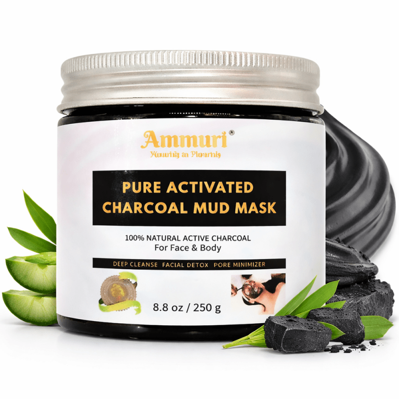 Pure Activated Clay Charcoal Face Mask - Deep Cleanse and Detox - 100% Natural & Organic - 250g - AMMURI PURE ACTIVATED CHARCOAL MUD MASK - British D'sire