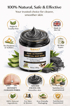 Pure Activated Clay Charcoal Face Mask - Deep Cleanse and Detox - 100% Natural & Organic - 250g - AMMURI PURE ACTIVATED CHARCOAL MUD MASK - British D'sire