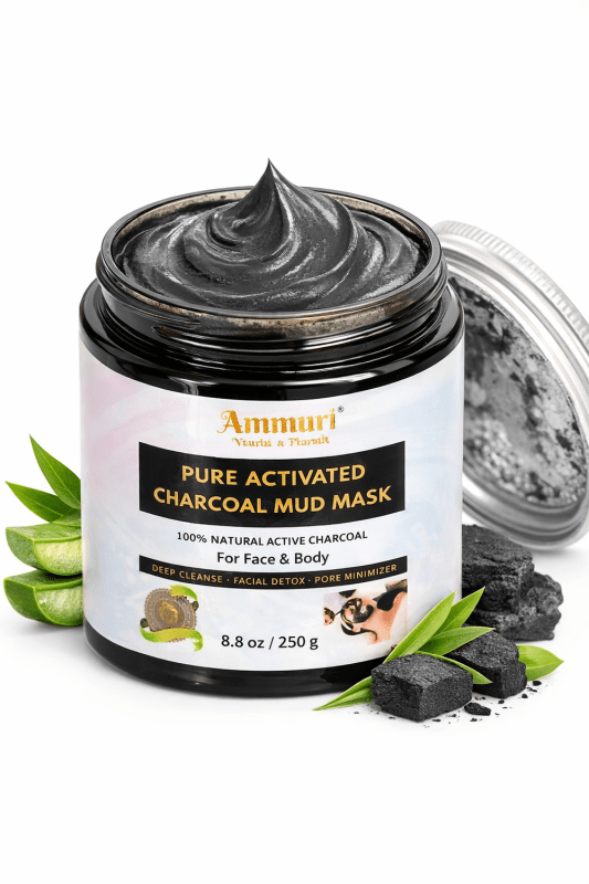 Pure Activated Clay Charcoal Face Mask - Deep Cleanse and Detox - 100% Natural & Organic - 250g - AMMURI PURE ACTIVATED CHARCOAL MUD MASK - British D'sire