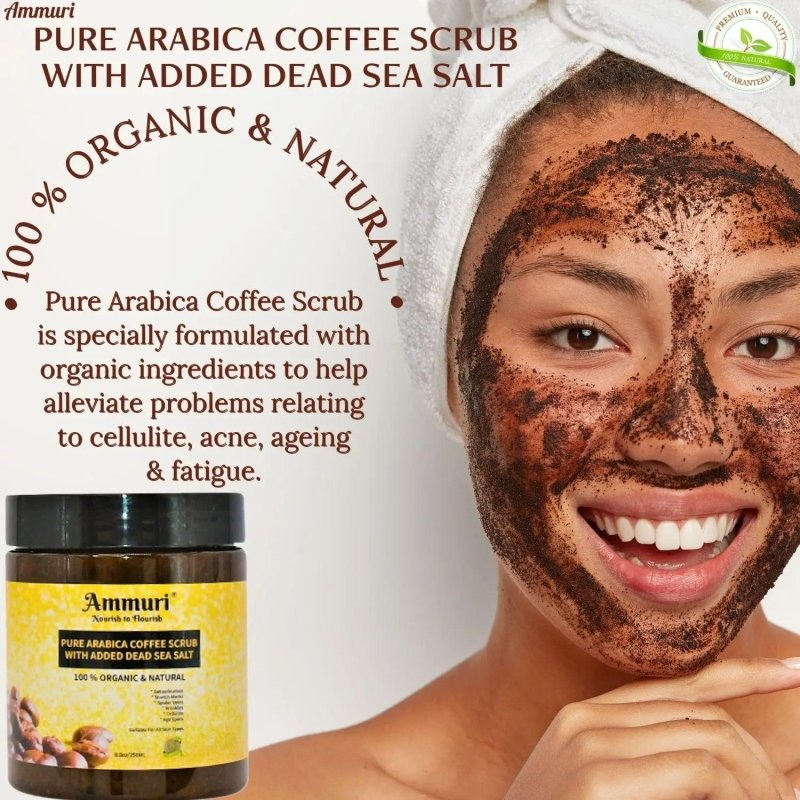 Pure Arabica Coffee Scrub - Organic Cellulite, Acne Treatment, Anti - Aging, 100% Natural - Arabica Coffee Scrub Face Mask - British D'sire