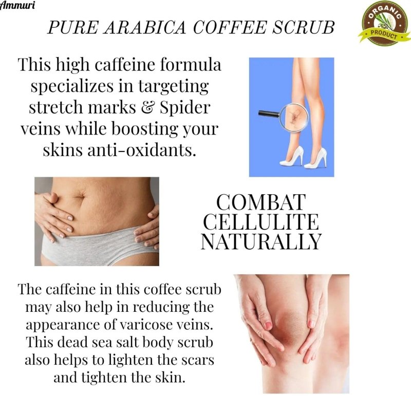 Pure Arabica Coffee Scrub - Organic Cellulite, Acne Treatment, Anti - Aging, 100% Natural - Arabica Coffee Scrub Face Mask - British D'sire