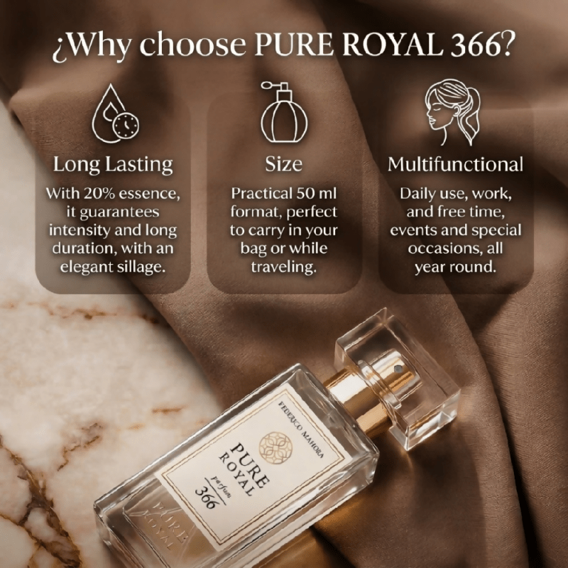 Pure Royal 366 Women’s Perfume 50 ml – Oriental Fragrance with Pink Pepper, Coffee, Jasmine & Vanilla – 20% Essence – Intense & Long Lasting - EDP SPRAY - British D'sire