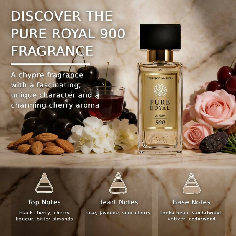 Pure Royal 900 Unisex Perfume 50 ml – Chypre Fragrance with Cherry Note, Floral Accords and Noble Woods – 20% Essence – Intense & Long Lasting - EDP SPRAY - British D'sire
