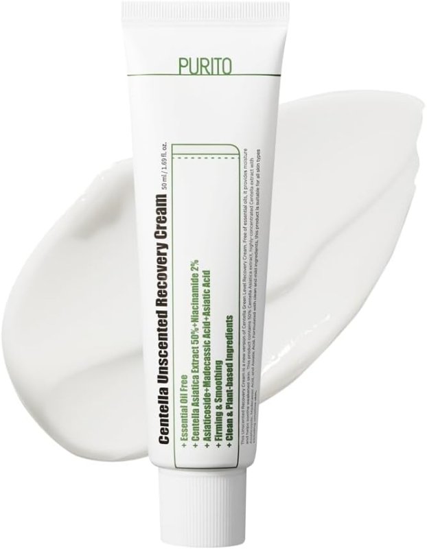 PURITO Centella Unscented Recovery Cream 50ml / 1.7 fl.oz Witch Hazel - free, Vegan, Skin barrier - Anti - aging Cream - British D'sire