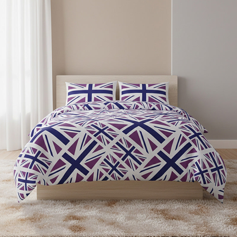 Union Jack Duvet Cover Set Trendy British Flag Bedding Bedroom Decor - Super King - Blue