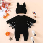 PythJooh Baby Boy Girl My 1st Halloween Outfits Unisex Baby One - piece Long Sleeve Bat Romper Jumpsuit with Hat Clothing Set for 0 - 18Months - Rompers - British D'sire