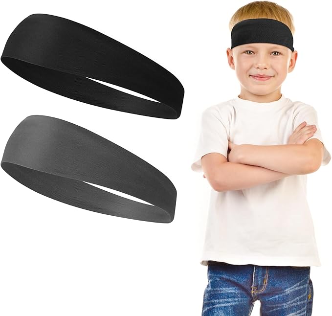 Qianyu 2 Pieces Sports Headbands for Kids Breathable Sweatbands Soft Humidity Wicking Elastic Sweat Soccer Baseball Hairbands Athletic Accessories for Toddlers Children and Teenagers - British D'sire Main image