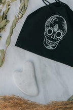 Quartz Crystal Gua Sha with Black Skull Pouch - Cosmetic Tools - British D'sire